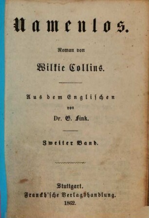 Namenlos : Roman von Wilkie Collins. Aus dem Englischen von G. Fink. 2