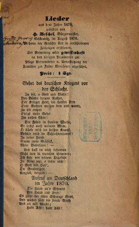 Lieder aus dem Jahre 1870