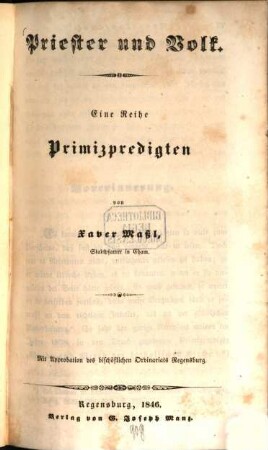Priester und Volk : eine Reihe Primizpredigten