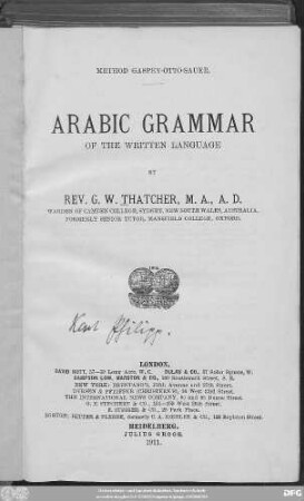 [Hauptbd.]: Arabic grammar of the written language