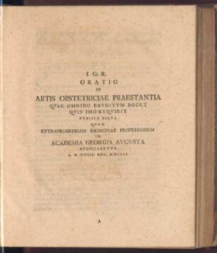 I. De Artis Obstetriciae Praestantia