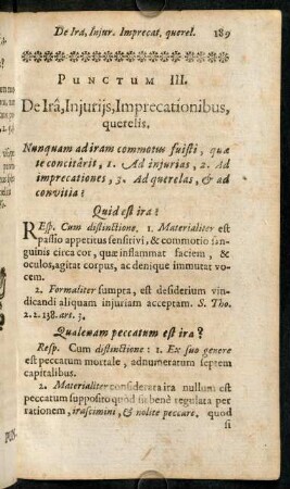 189-197, Punctum III. De Irâ, Injurijs, Imprecationibus, querelis.