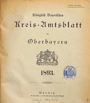 Königlich-bayerisches Kreis-Amtsblatt von Oberbayern. 1893