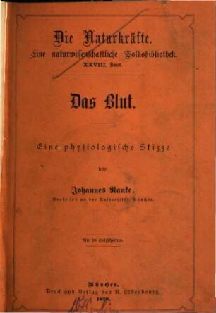 Das Blut : eine physiologische Skizze