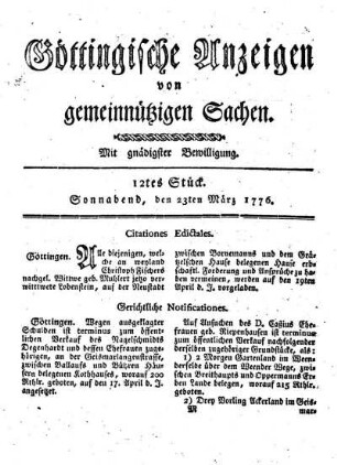12tes Stück. Sonnabend, den 23ten März 1776.