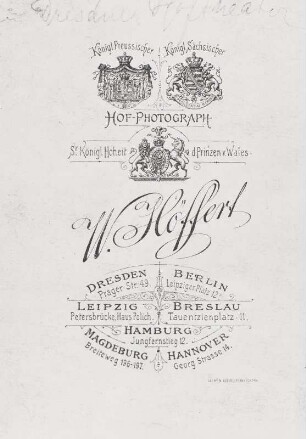 Fotografierückseite, Atelier Höffert, Dresden, 1891-93