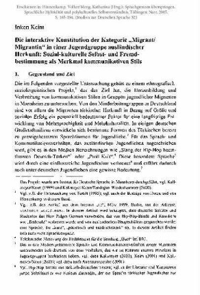 Die interaktive Konstitution der Kategorie "Migrant/Migrantin" in einer Jugendgruppe ausländischer Herkunft: Sozialkulturelle Selbst- und Fremdbestimmung als Merkmal kommunikativen Stils