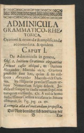 Adminicula Grammatico-Rhetorica ... Caput I. De Adminiculis in genere.