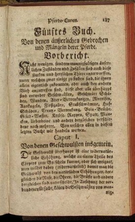Fünftes Buch. Von denen äußerlichen Gebrechen und Mängeln derer Pferde.