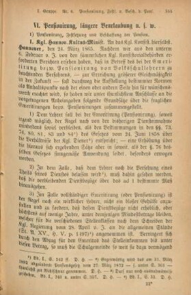 VI. Pensionierung, längere Beurlaubung u.s.w.