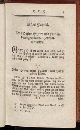 Erstes Capitel. Das Daseyn Gottes und seine anbetungswürdige Vollkommenheiten.