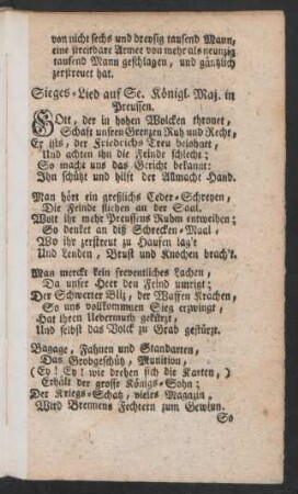 Sieges-Lied auf Se. Königl. Maj. in Preussen