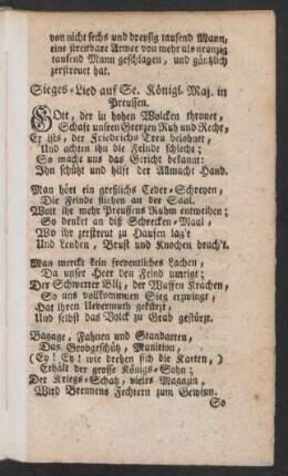 Sieges-Lied auf Se. Königl. Maj. in Preussen