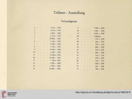 Trübner-Ausstellung: Verkaufspreise