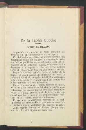 De la Biblia gaucha : Sobre el recado