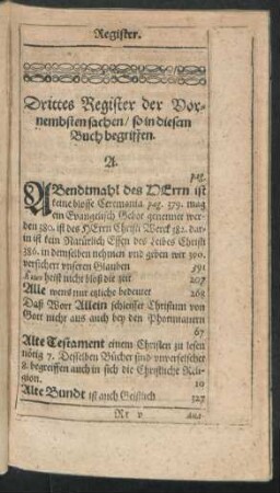 Drittes Register der Vornembsten sachen/ so in diesem Buch begriffen.