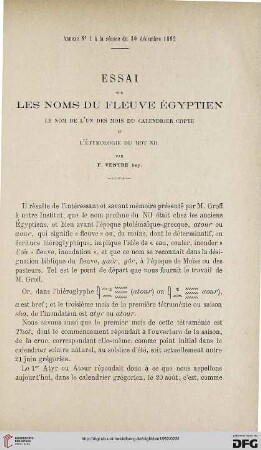 3.Ser. 3.1892: Essai sur les noms du fleuve égyptien, le nom de l'un des mois du calendrier copte et l'étymologie du mot Nil