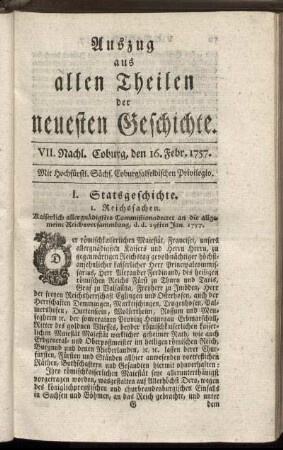 VII. Nachl. Coburg, den 16. Febr. 1757.