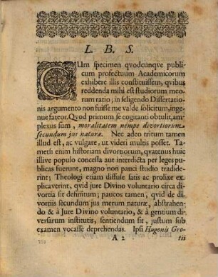 Disp. mor. de divortiis secundum ius naturae