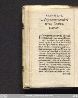 Argumentum libri tertii Sententiarum.