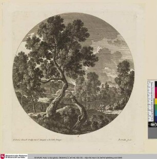[Landschaft mit Wanderern und Bäumen]