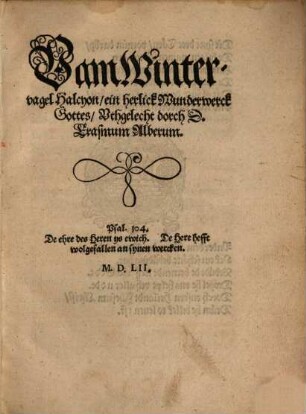 Vom Wintervagel Halcyon, ein herlick Wunderwerck Gottes ...