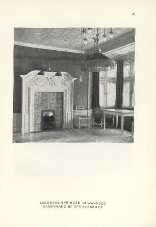 Landhaus Springer in Wannsee. Kaminwand im Speisezimmer