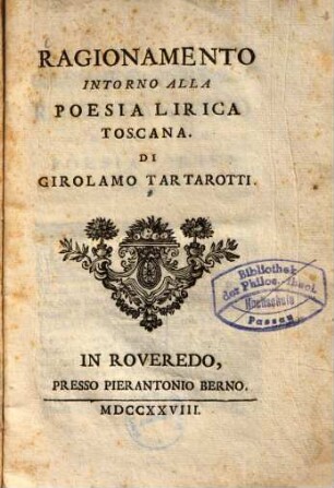 Ragionamento intorno alle poesia lirica toscana