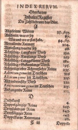 Index Rervm Oder kurzer InhaltsRegister