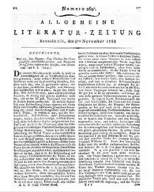 Arnim, [Bernd Jacob von]: Von Thalern des Churfürstlich-Brandenburgischen und Königlich-Preußischen regierenden Hauses. - Berlin : Maurer, 1788