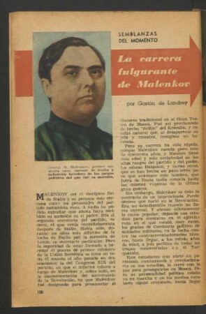 La carrera fulgurante de Malenkov : Semblanzas del momento