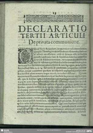 Declaratio Tertii Articuli De privata communione
