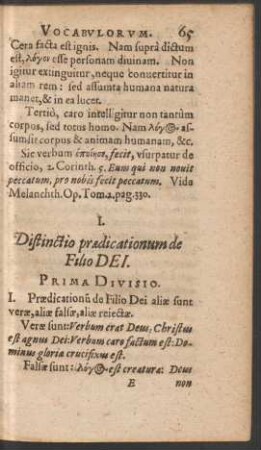 I. Distinctio praedicationum de Filio Dei.