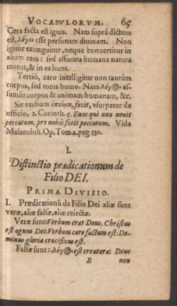 I. Distinctio praedicationum de Filio Dei.
