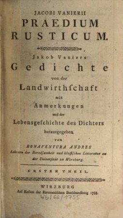 Jacobi Vanierii Praedium Rusticum, 1