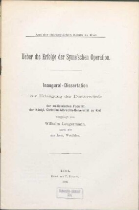 Ueber die Erfolge der Syme'schen Operation