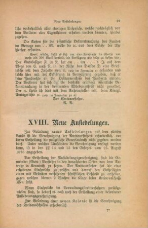 XVIII. Neue Ansiedelungen