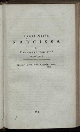 Dritte Nacht. Narcissa.