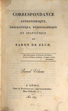 Correspondance astronomique, géographique, hydrographique et statistique. 2. 1819