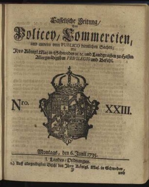 Nro. XXIII, Montags, den 6. Junii 1735