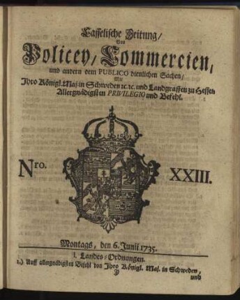Nro. XXIII, Montags, den 6. Junii 1735