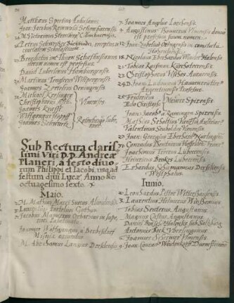 Sommerhalbjahr 1586. Rektorat Andreas Planer
