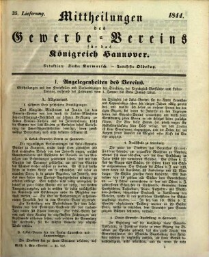 Mittheilungen des Gewerbevereins für das Königreich Hannover. 1844/45 = Lfg. 35 - 43