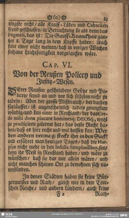 Cap. VI. Von der Reußen Policey oder Justitz-Wesen