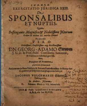 Exercitatio de sponsalibus et nuptiis