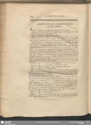 Additions Et Corrections du second Volume