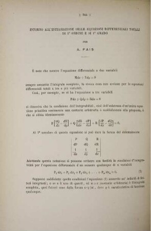 Intorno all'integrazione delle equazioni differenziali totali di 1° ordine e di 1° grado.