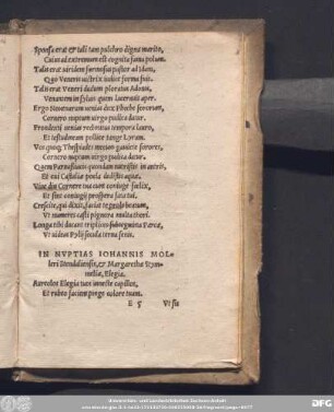 In Nuptias Iohannis Molleri Stendaliensi, & Margarethae Stymmeliae, Elegia.