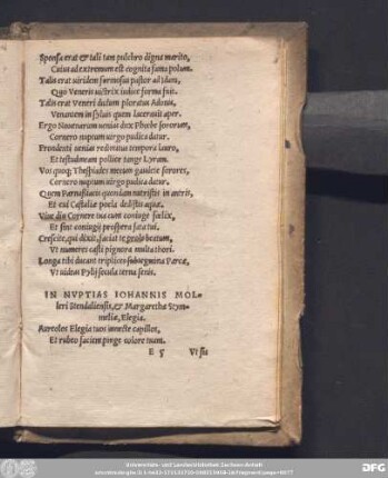In Nuptias Iohannis Molleri Stendaliensi, & Margarethae Stymmeliae, Elegia.
