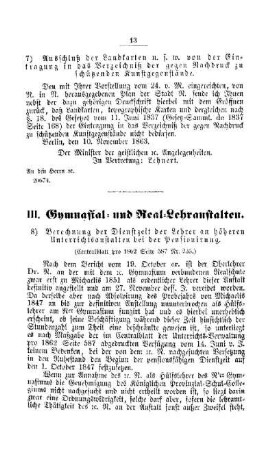 Berechnung der Dienstzeit der Lehrer an höheren Unterrichtsanstalten bei der Pensionirung : [III. Gymnasial- und Real-Lehranstalten]